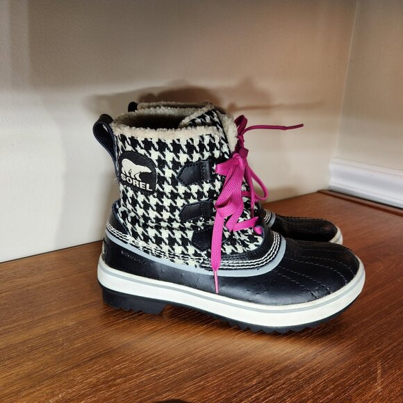 SOREL Leather Warm Lining Waterproof Winter Snow Boots Women (6) Black/White - Picture 1 of 16